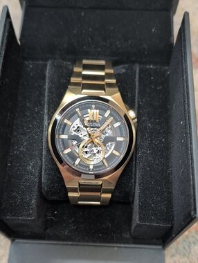 Bulova Maquina 98A178 Gold-Tone Skeleton Automatic Watch